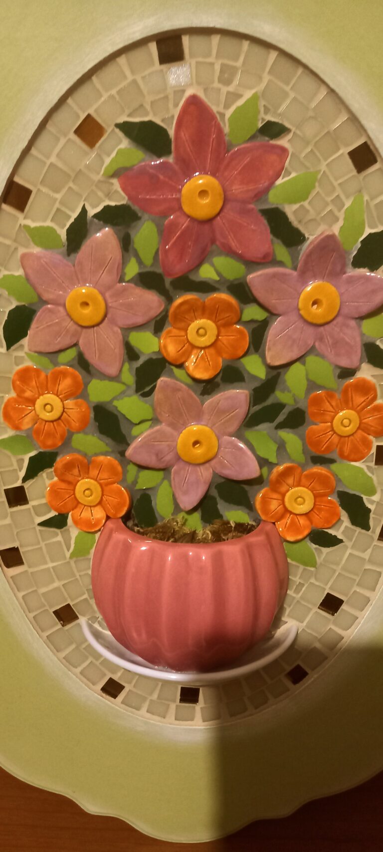 Vaso com flores em cerâmica, mosaico em MDF ou madeira, foto 2