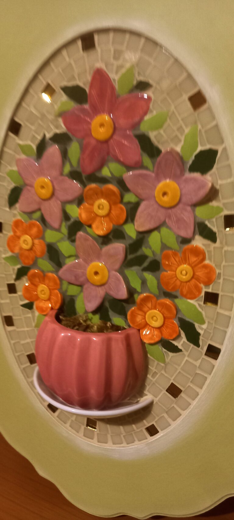 Vaso com flores em cerâmica, mosaico em MDF ou madeira, foto 1
