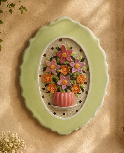 Vaso com flores em cerâmica, mosaico em MDF ou madeira, foto 4